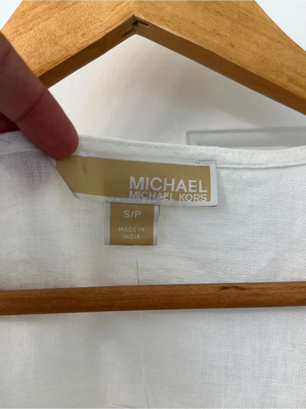 MICHAEL Michael Kors Linen Blend Buckle Puff Sleeve Blouse White S NWT